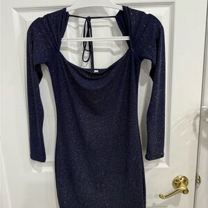 Shimmer Sparkling Square Neck Dress in Navy